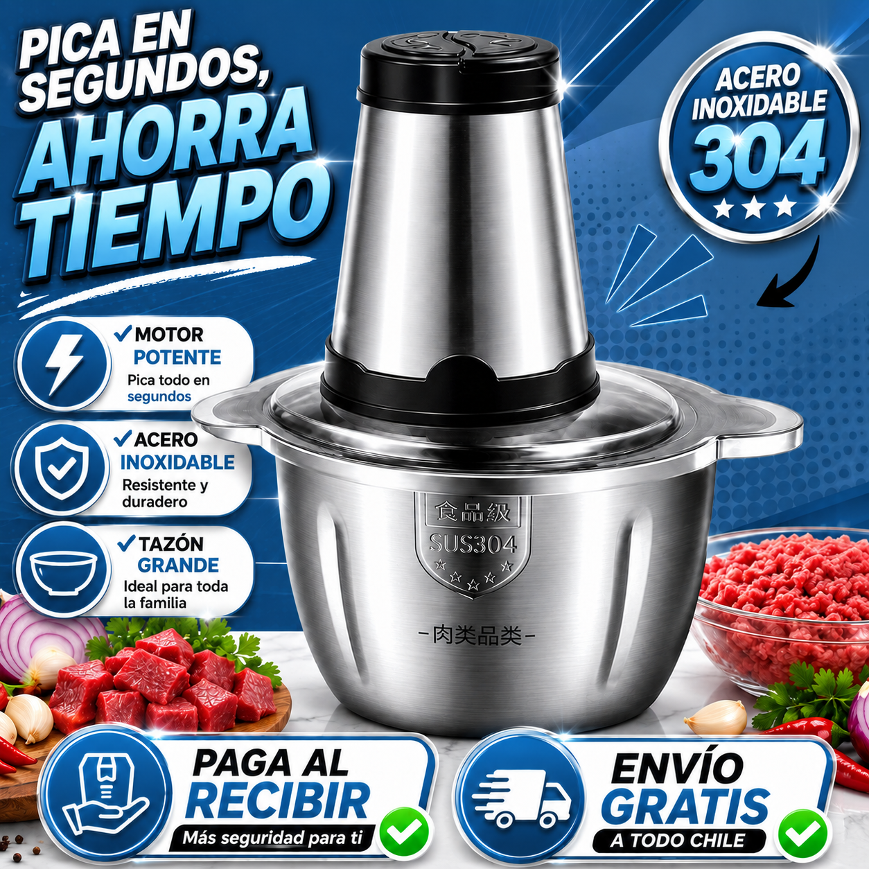 Picadora Eléctrica de Alimentos 2 litros