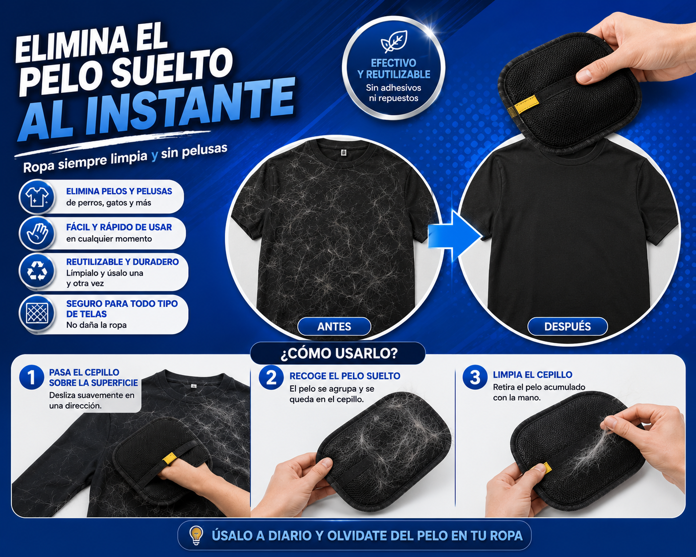 Guante Removedor de Pelo 2 en 1 - Negro